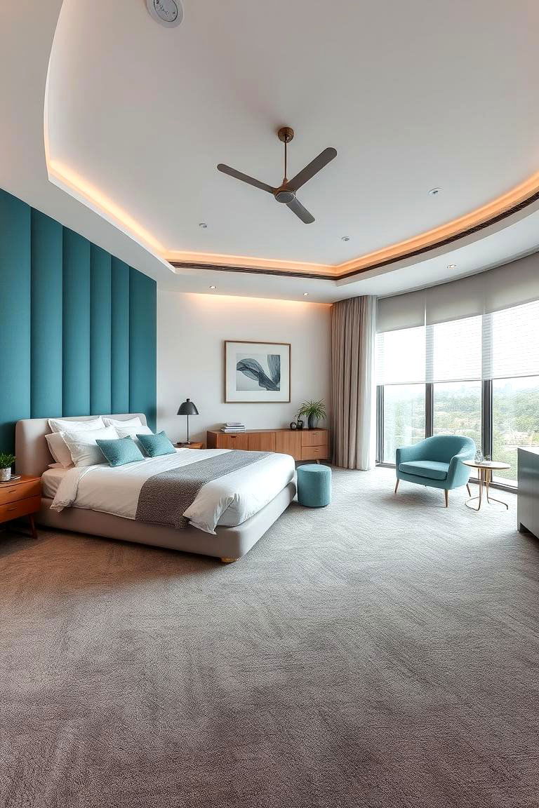 Contemporary Grey Carpets - 24 Teal and Grey Bedroom Ideas