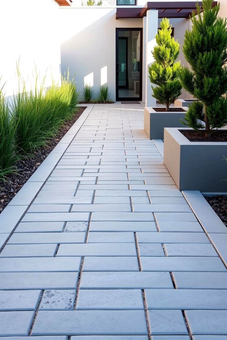 Contemporary Grey Paver Walkway with Clean Lines - 24 Grey Paver Walkway Ideas