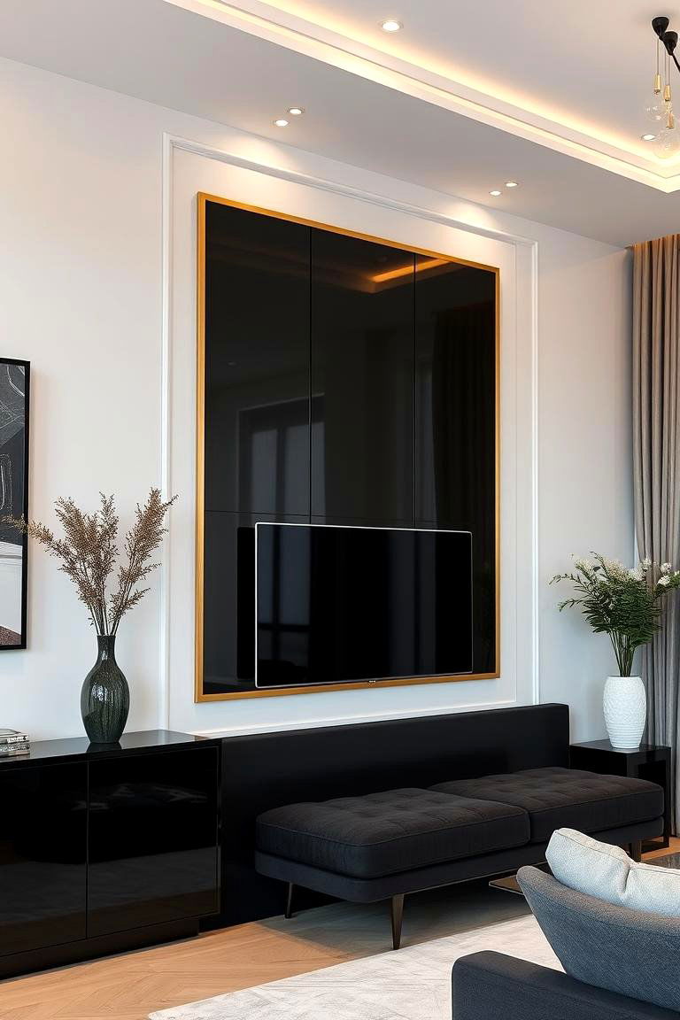 Contemporary Half Wall Paneling with Metallic Accents - 24 Half Wall Paneling Ideas