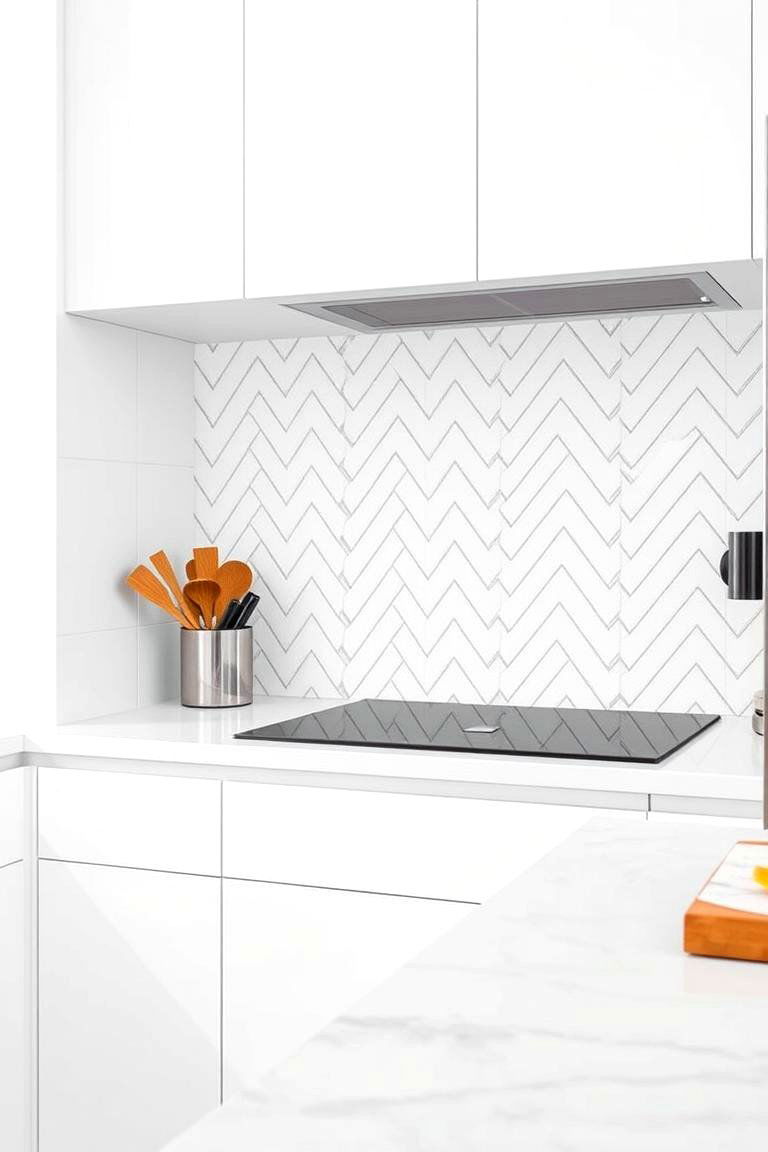 Contemporary Herringbone - 24 White Kitchen Backsplash Ideas