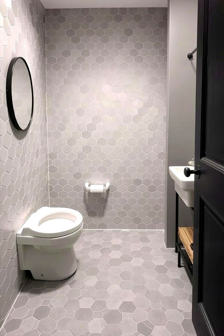 Contemporary Hexagon Tile Style - 24 Powder Room Floor Tile Ideas