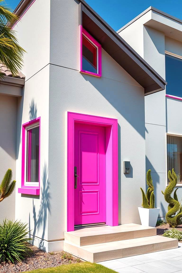 Contemporary Hot Pink Highlights - 24 Pink House Exterior Ideas