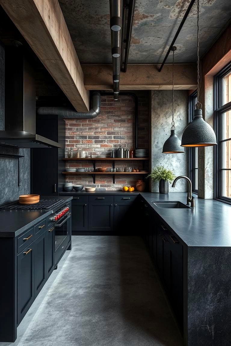 Contemporary Industrial Dark Kitchen - 24 Dark Kitchen Ideas