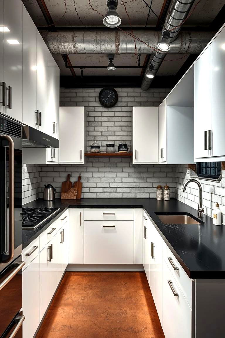 Contemporary Industrial Flair - 24 white kitchen with black countertops ideas