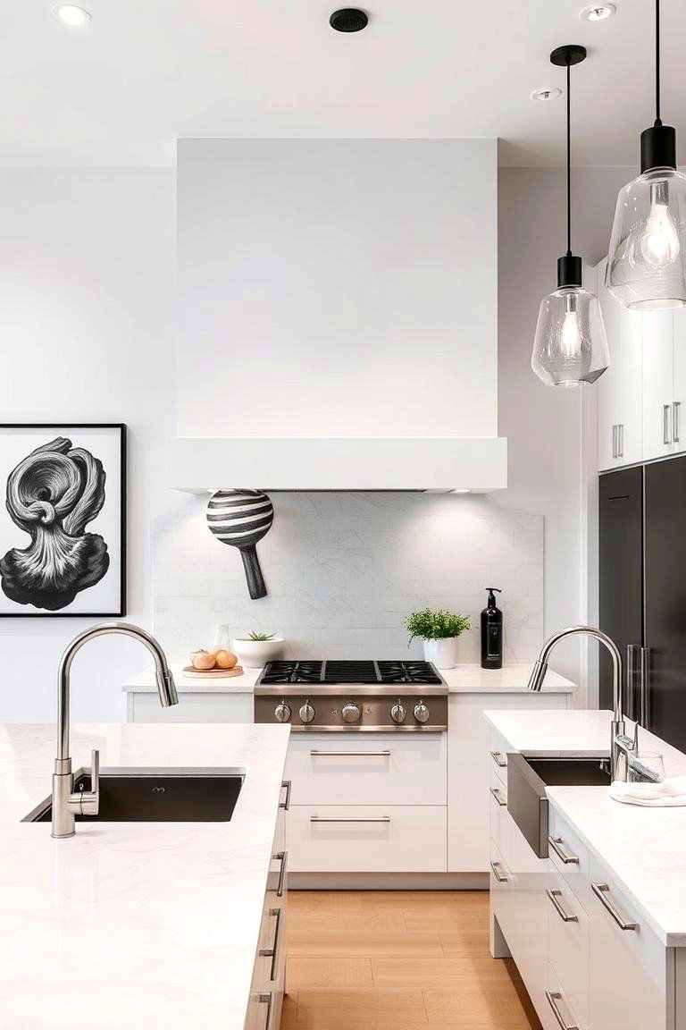 Contemporary Kitchen Featuring Black and White Art - 24 Black and White Kitchen Ideas
