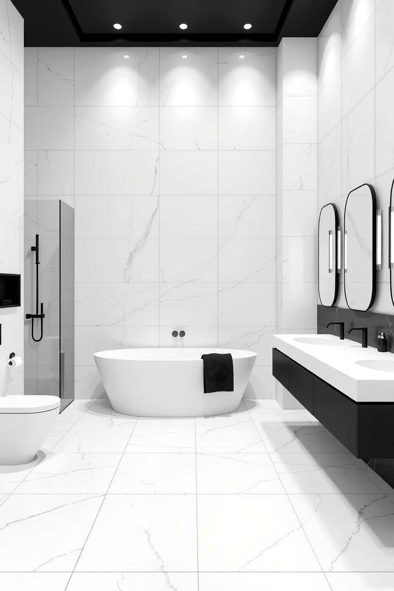 Contemporary Large Format Tiles - 24 Black and White Bathroom Tile Ideas
