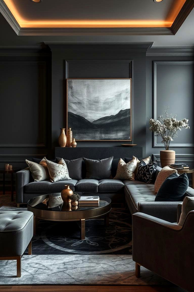 Contemporary Luxe Appeal - 24 Contrasting Living Rooms With Dark Grey Walls
