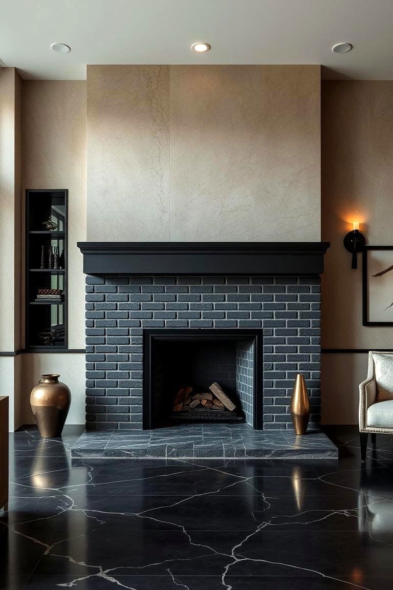 Contemporary Luxe Detailing - 24 Black Brick Fireplace Ideas