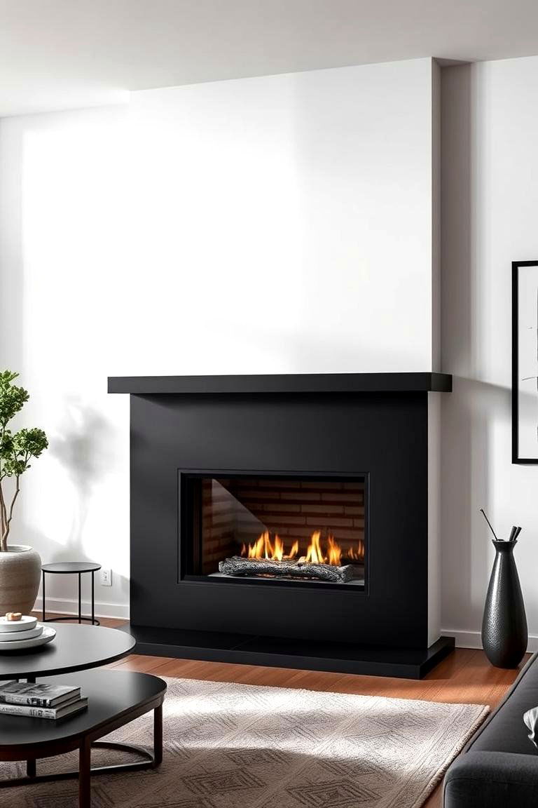 Contemporary Matte Black Fireplace - 24 Black Fireplace Ideas