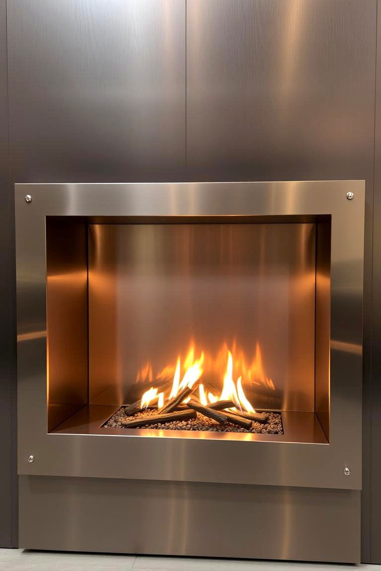 Contemporary Metal Fireplace - 24 Cabin Fireplace Ideas