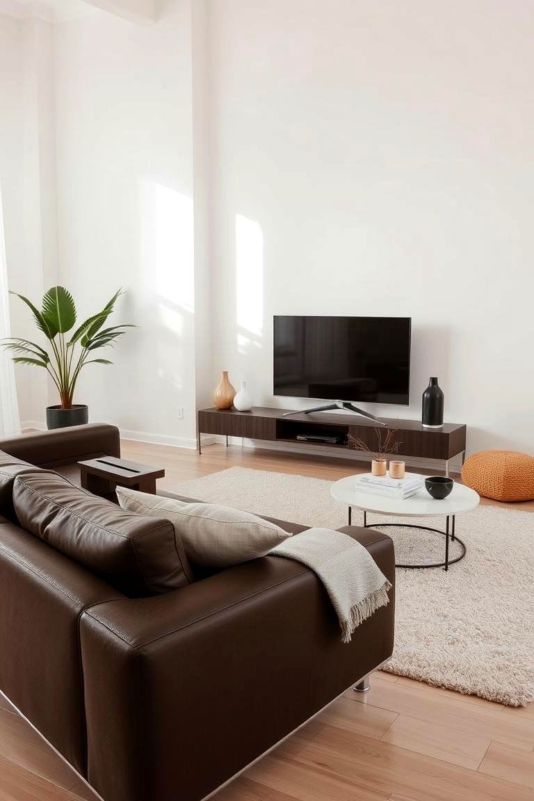 Contemporary Minimalism Style - 24 Dark Brown Couch Living Room Ideas