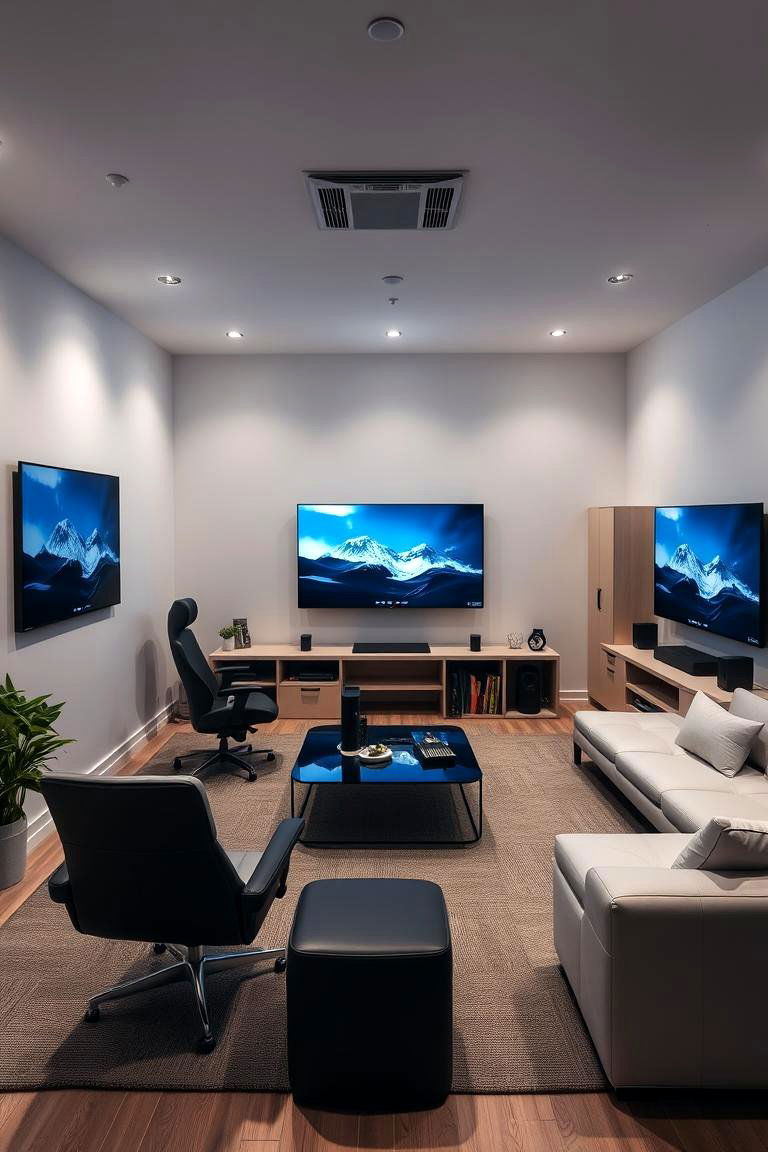 Contemporary Minimalist Gaming Den - 24 Basement Game Room Ideas