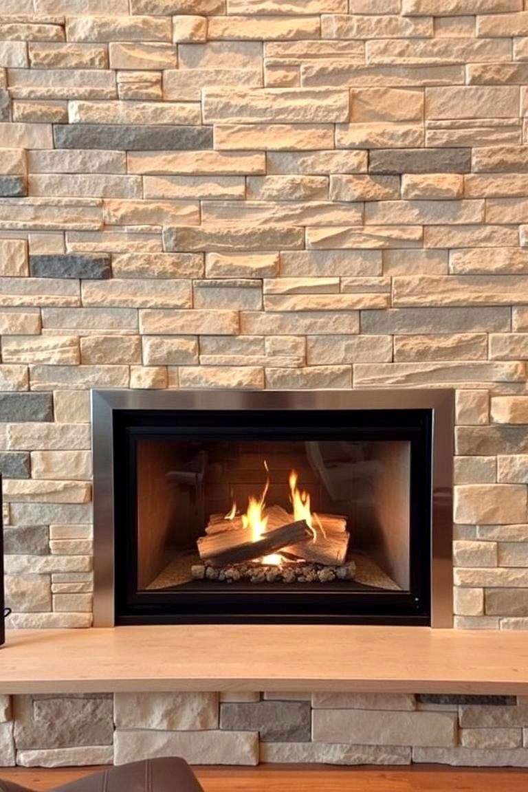 Contemporary Mixed Material Fireplace - 24 Stacked Stone Fireplace Ideas