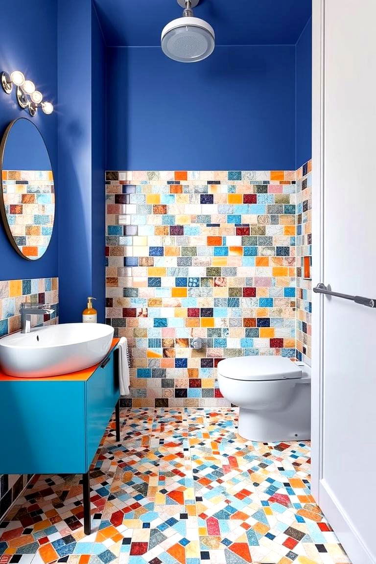 Contemporary Mixed Mosaic - 24 Bathroom Mosaic Floor Tile Ideas