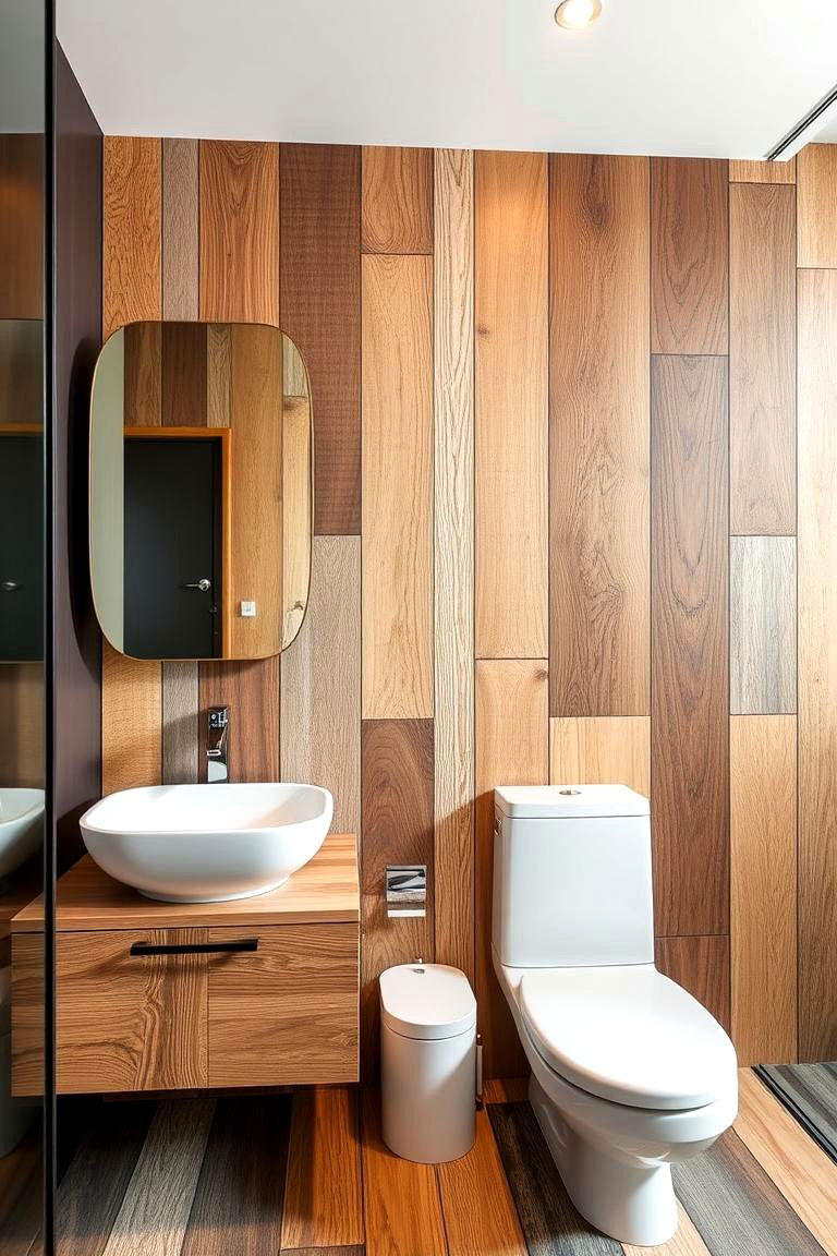 Contemporary Mixed Wood Panel Designs - 24 Ideas for Wood Floors in Bathrooms