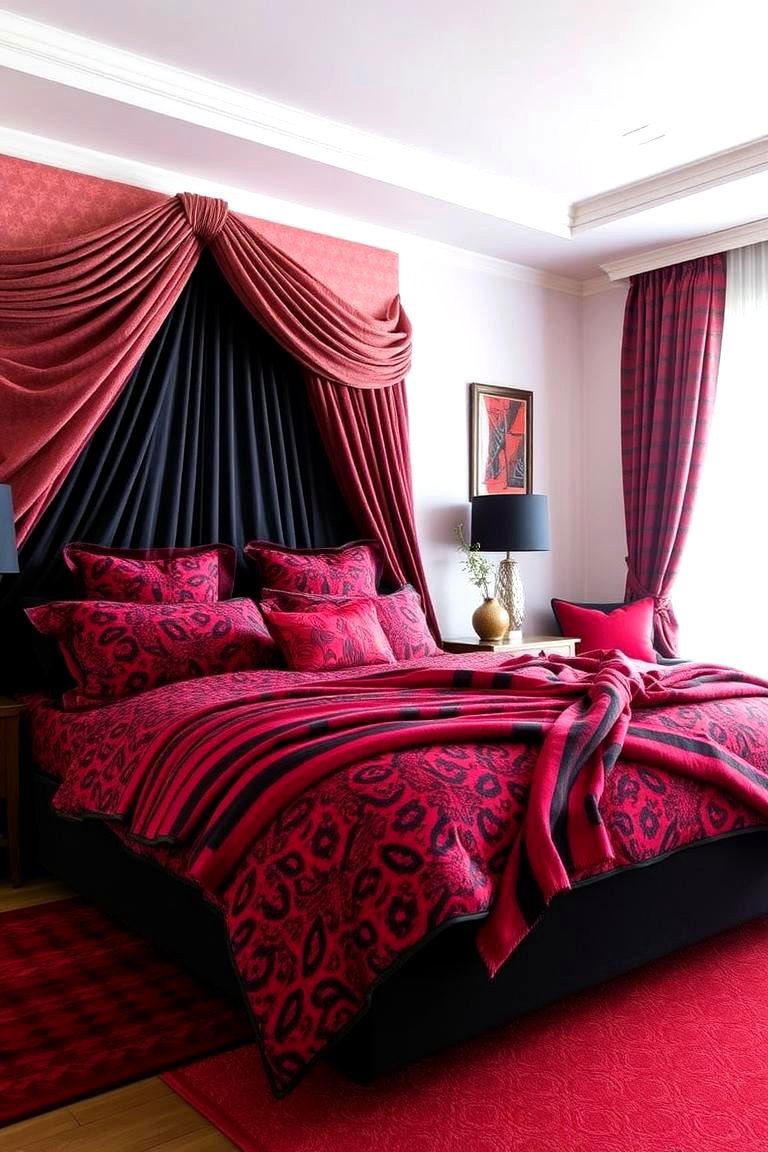 Contemporary Patterned Textiles - 24 Red and Black Bedroom Ideas