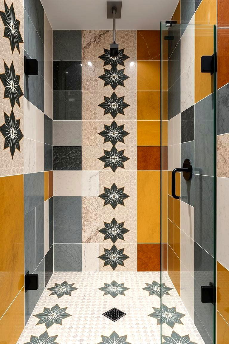 Contemporary Patterned Tiles - 24 Corner Shower Ideas
