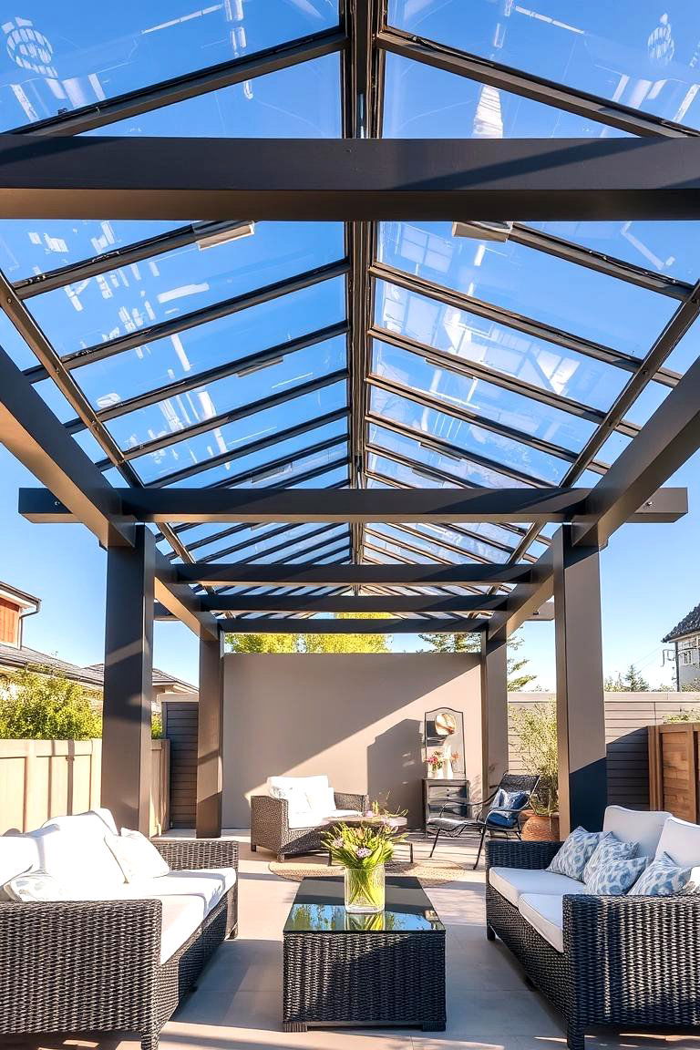 Contemporary Pergola with Glass Roof - 24 Covered Patio Ideas