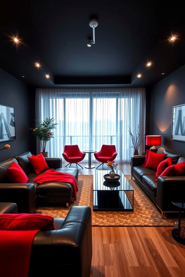 Contemporary Red Accents with Sleek Black Furnishings - 24 Black and Red Living Room Ideas