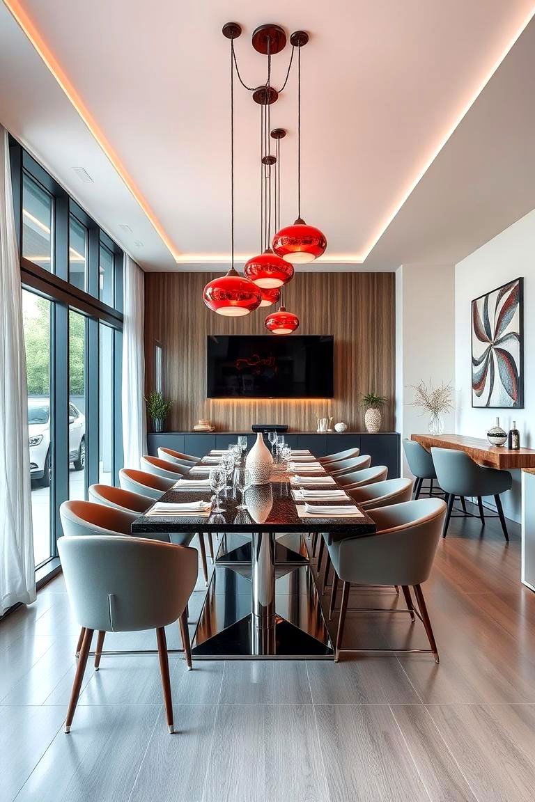 Contemporary Red Light Fixtures Dining Room - 24 Red Dining Room Ideas