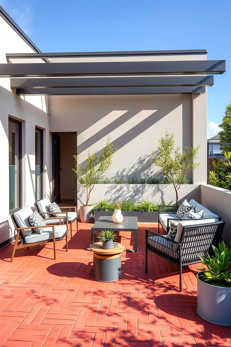 Contemporary Red Paver Seating - 24 Red Paver Patio Ideas