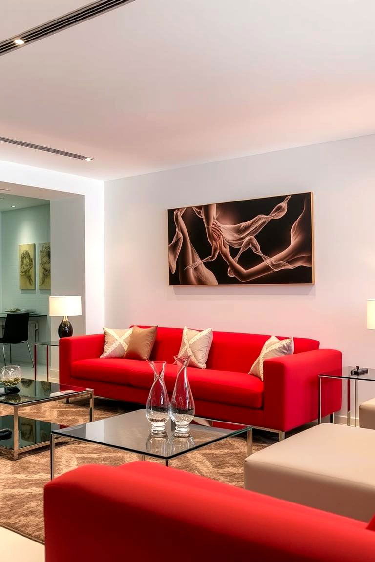Contemporary Red Sophistication - 24 Red Couch Living Room Ideas