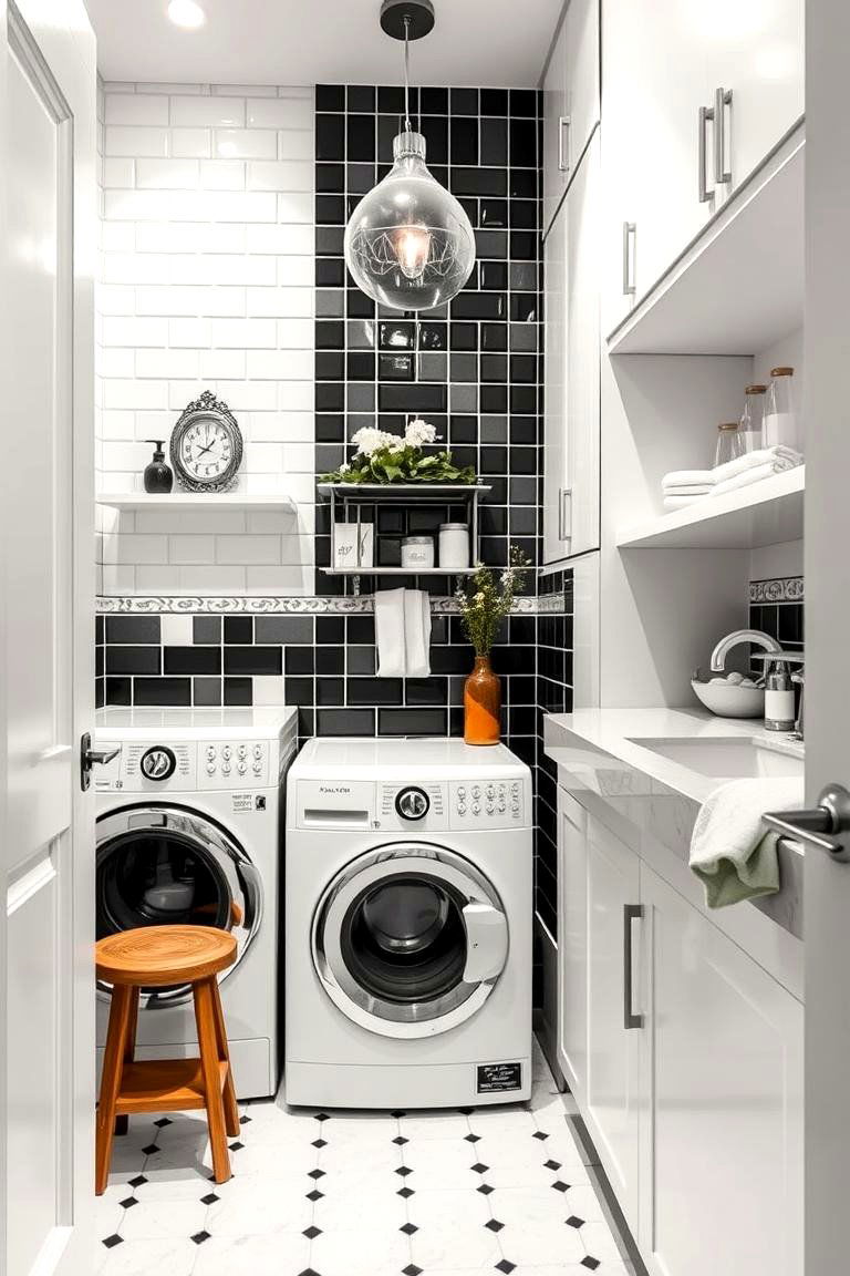 Contemporary Retro Fusion - 24 Black and White Laundry Room Ideas