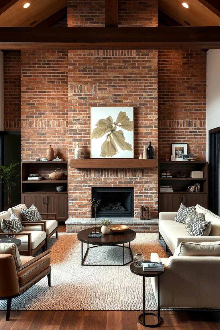 Contemporary Rustic with Modern Comfort - 24 Rustic Living Room With a Brick Fireplace Ideas