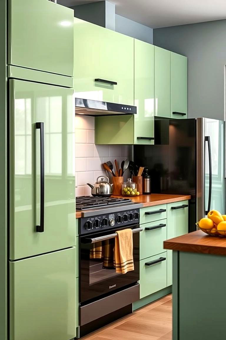 Contemporary Sage Green Appliances with Black Trim - 24 Sage Green and Black Kitchen Ideas