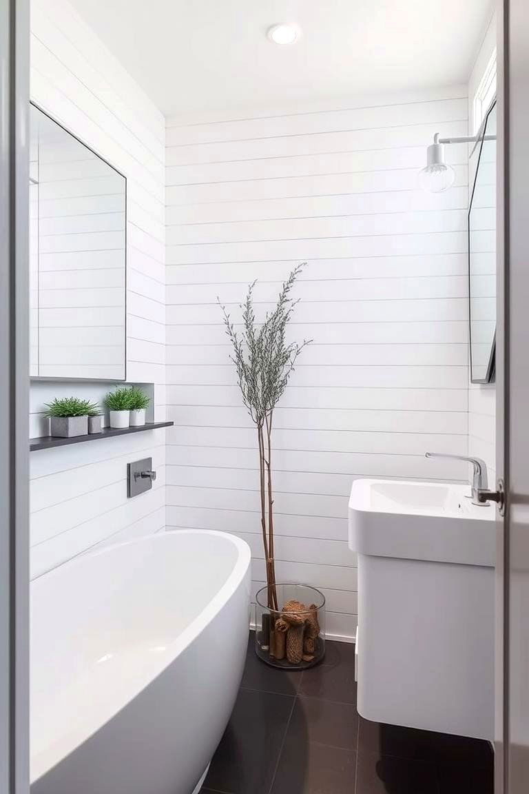 Contemporary Shiplap Accent - 24 shiplap bathroom ideas