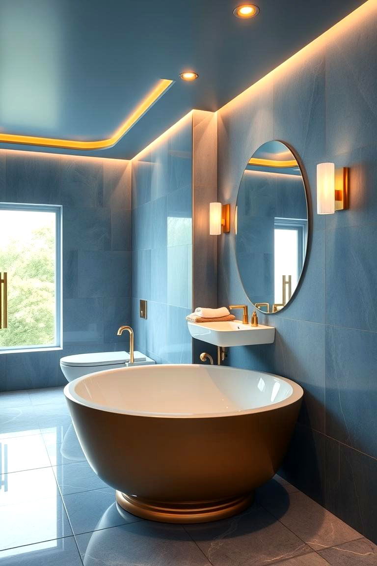 Contemporary Spa Retreat in Blue and Gold - 24 Blue and Gold Bathroom Ideas