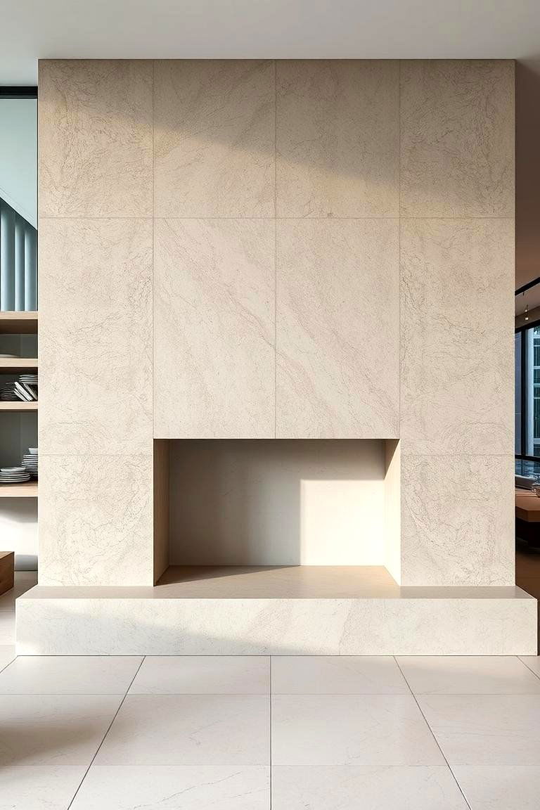 Contemporary Stone Mantel - 24 Stone Fireplace Ideas
