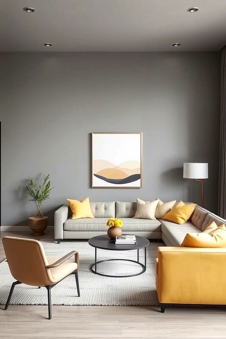 Contemporary Style with Subtle Yellow Details - 24 Grey and Yellow Living Room Ideas