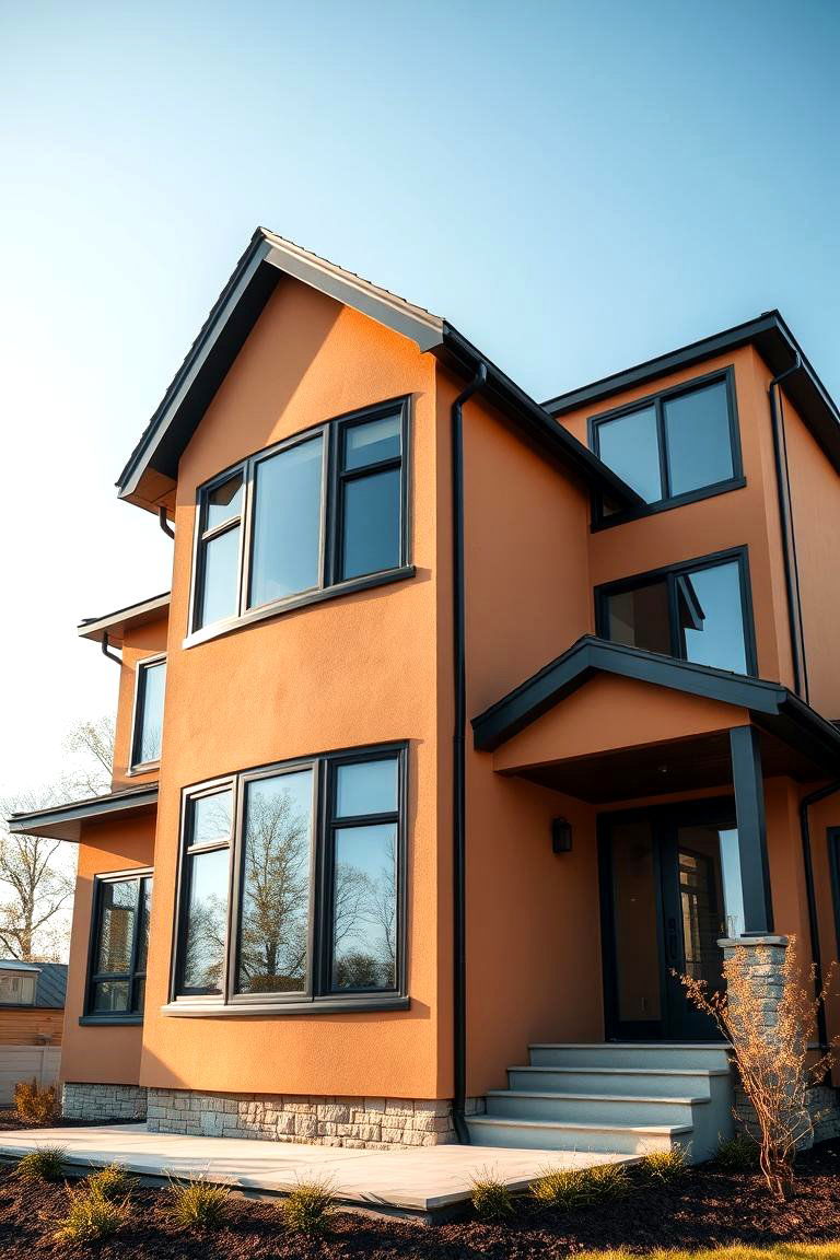 Contemporary Tan House with Black Trim and Large Windows - 24 Tan House With Black Trim Design Ideas