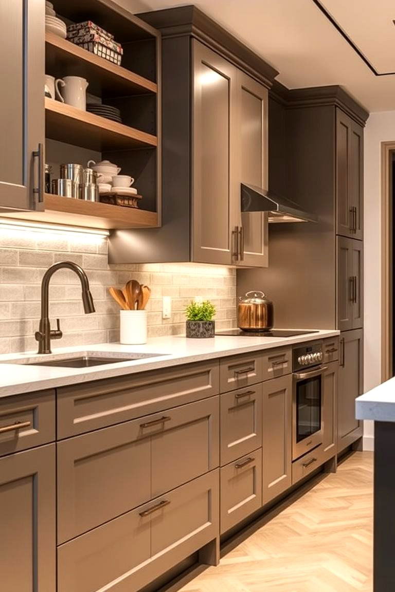 Contemporary Taupe with Metal Accents - 24 Taupe Kitchen Cabinet Ideas