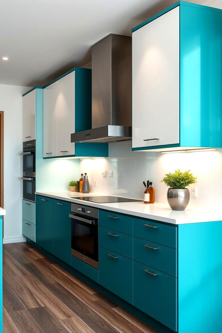 Contemporary Teal Cabinetry - 24 Teal and White Kitchen Ideas