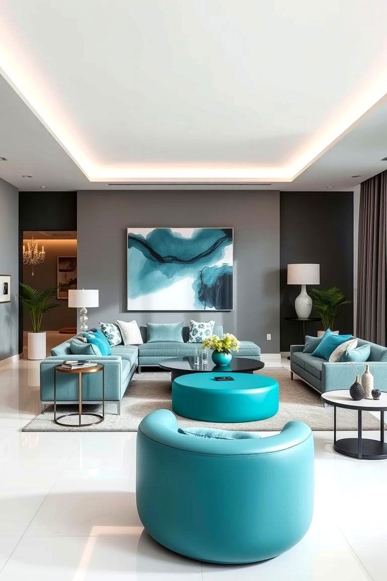 Contemporary Teal and Grey Fusion - 24 Teal and Grey Living Room Ideas