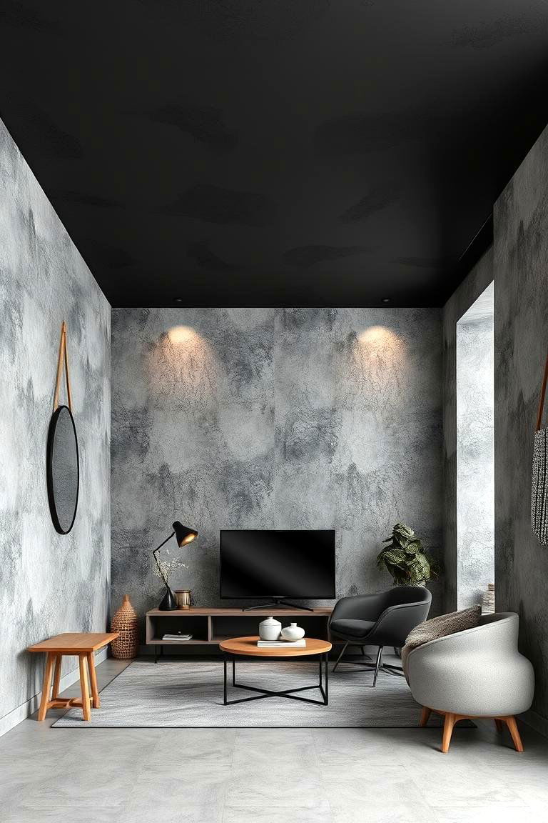 Contemporary Texture Play - 24 Black Ceiling With Grey Walls