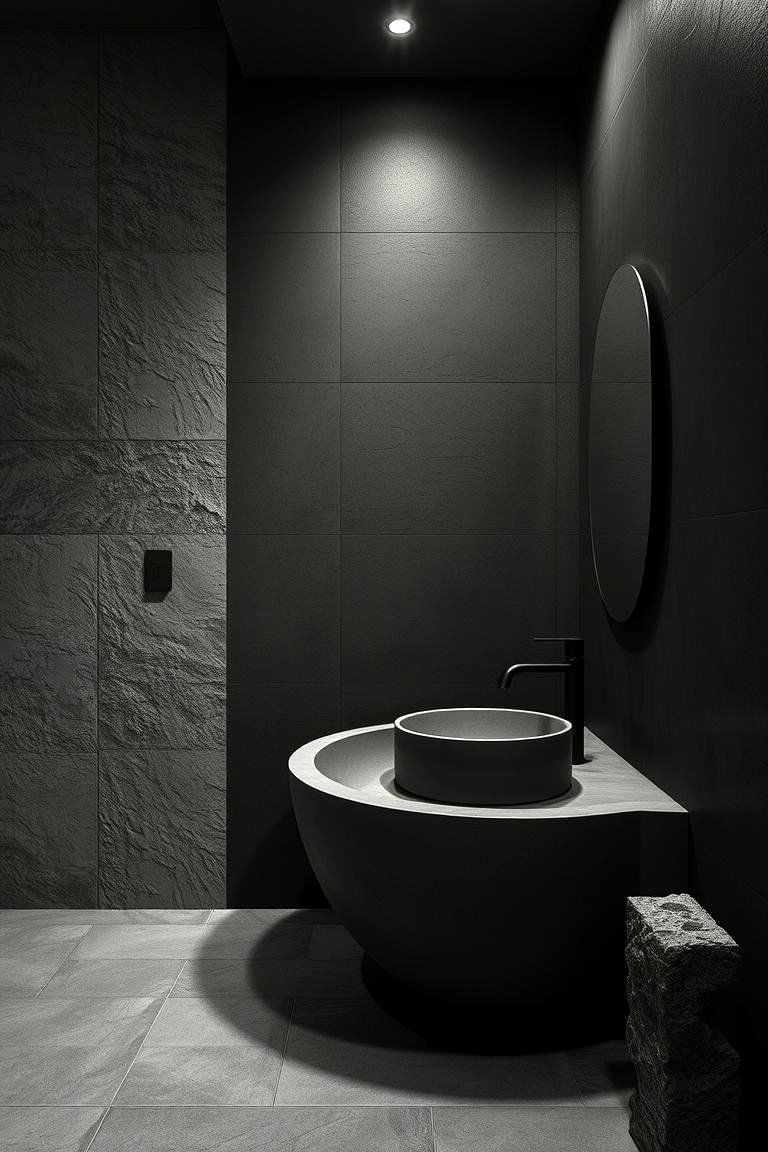 Contemporary Texture in Dark Bathrooms - 24 Dark Bathroom Ideas