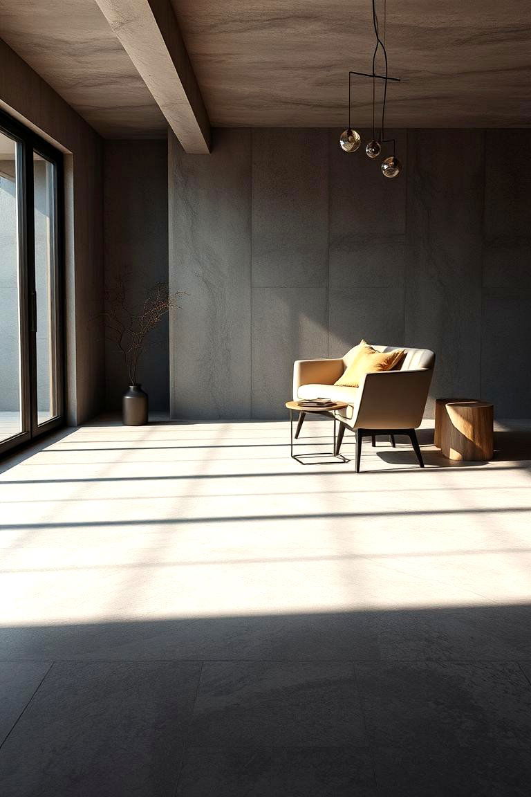 Contemporary Textured Concrete Design - 24 Concrete Floor Living Room Ideas