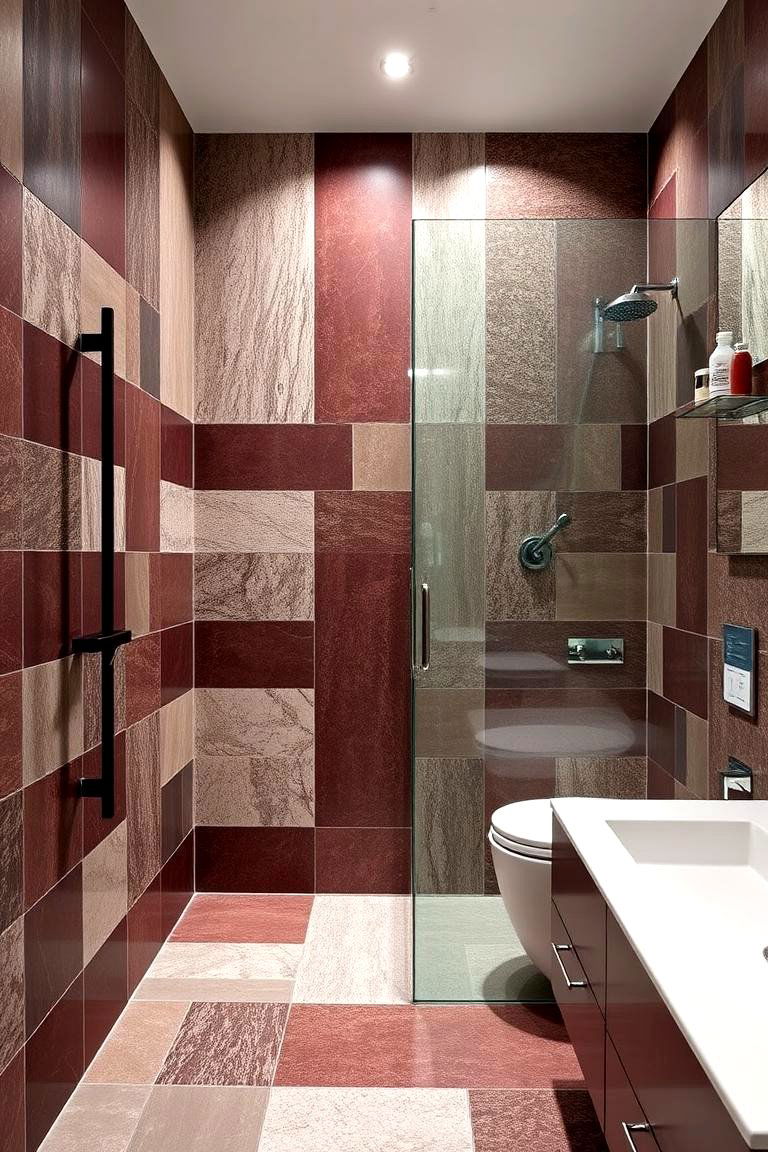 Contemporary Tile Layouts - 24 Burgundy Bathroom Ideas