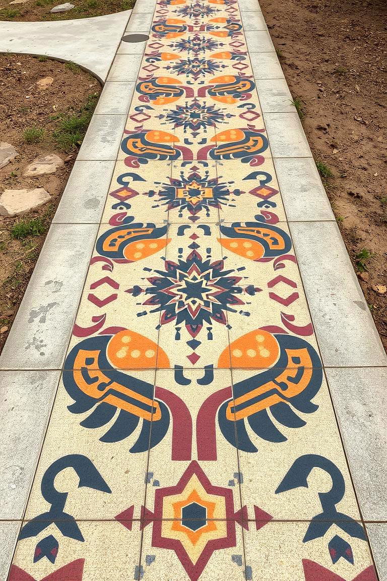 Contemporary Tribal Patterns - 24 Concrete Walkway Painting Ideas