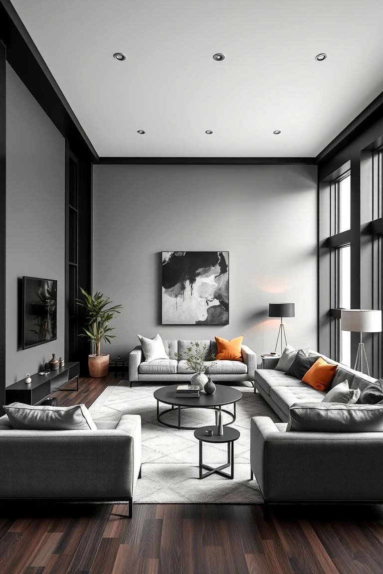 Contemporary Urban Style - 24 Living Room With Grey Walls and Black Trim
