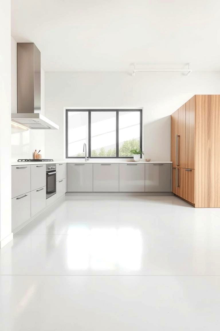 Contemporary White Concrete Flooring - 24 White Kitchen Floor Ideas