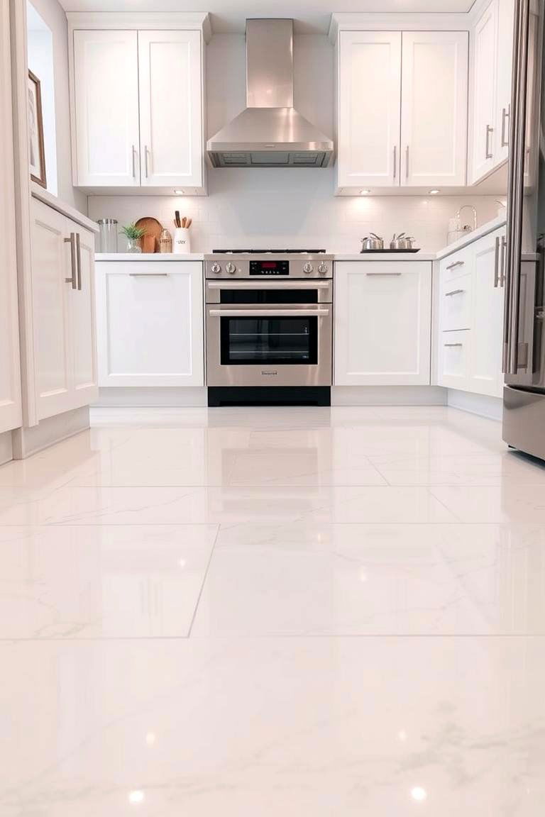 Contemporary White Flooring with Gold Inlays - 24 White and Gold Kitchen Ideas