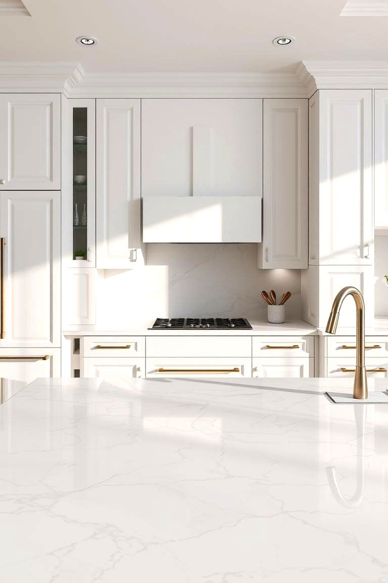 Contemporary White Marble Countertops - 24 White Kitchen Ideas
