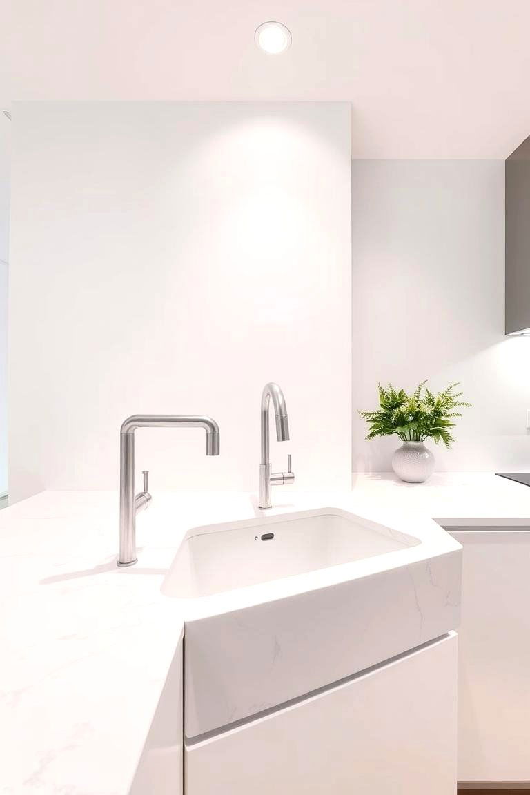 Contemporary White Quartz Corner Sink - 24 Corner Kitchen Sink Ideas