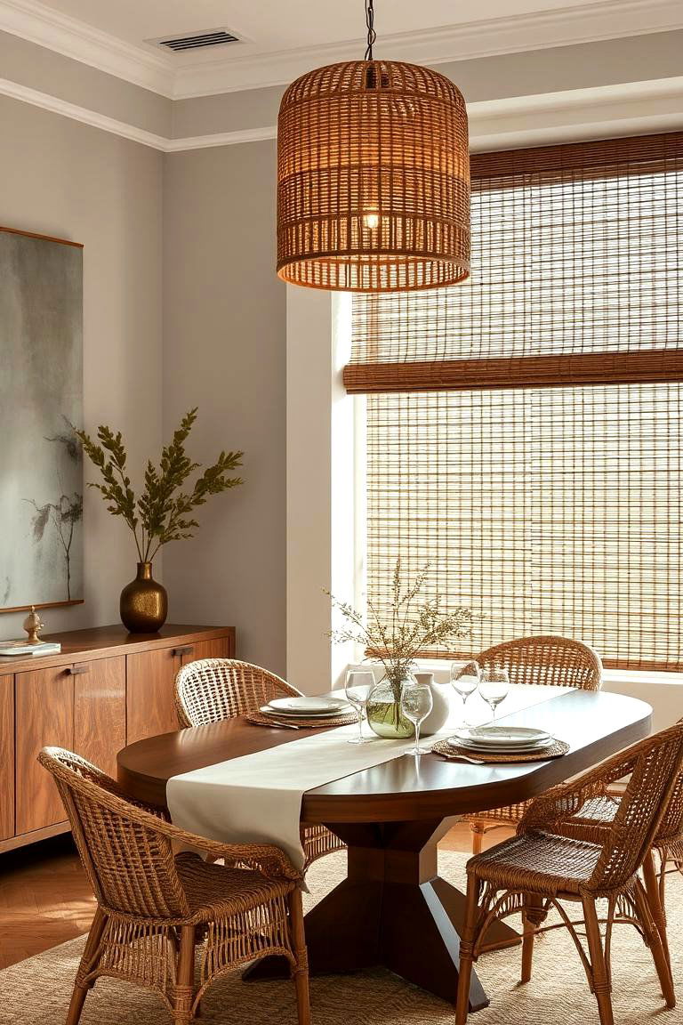 Contemporary Woven Wood Shades - 24 Dining Room Window Treatments