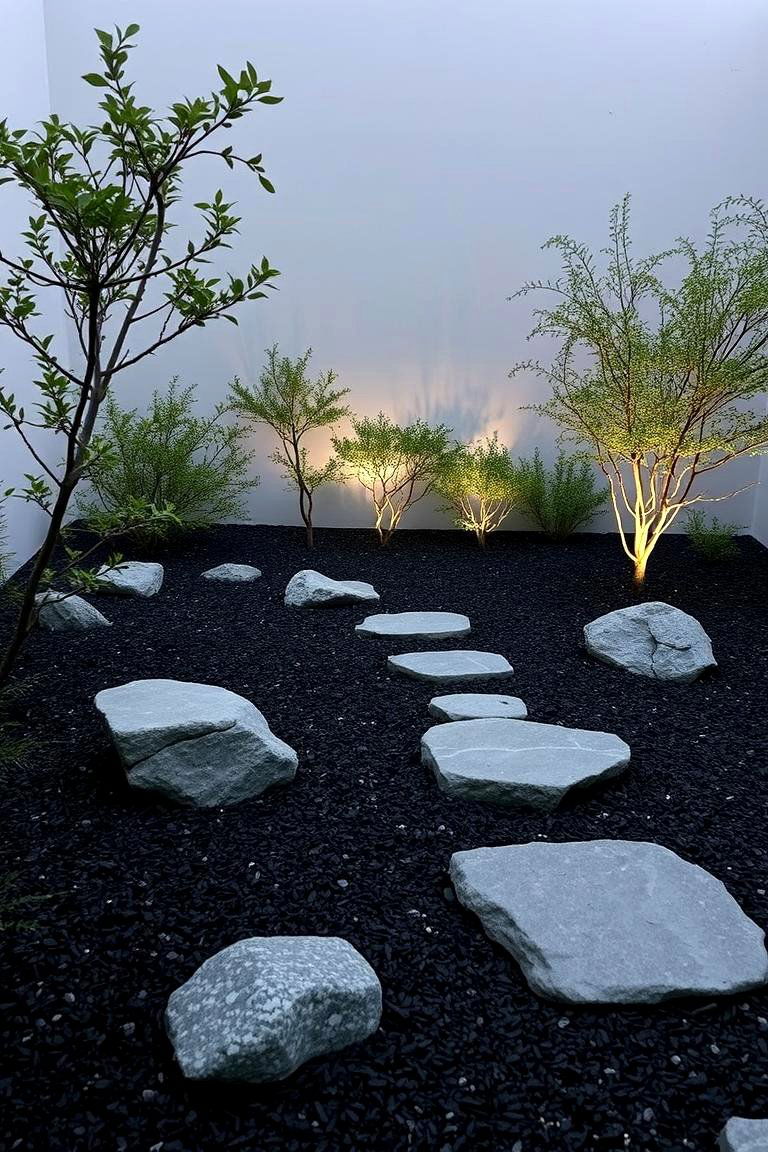 Contemporary Zen Garden - 24 Black Mulch Landscaping Ideas
