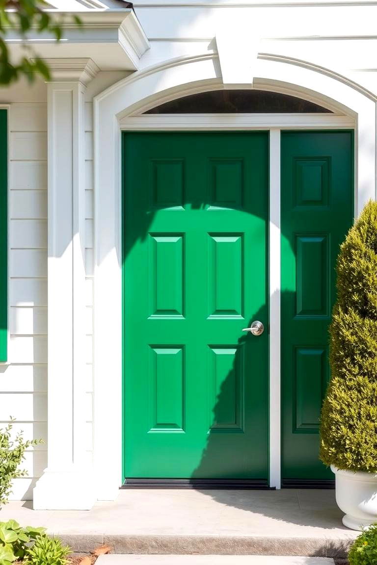 Contrast the Green with a Light Colored Exterior - 24 Emerald Green Front Door Ideas